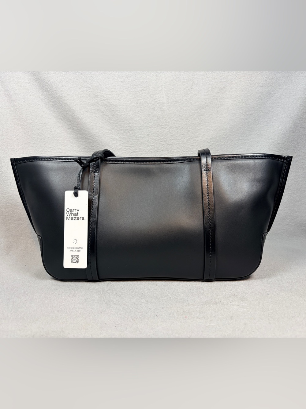 Andar Full Grain Leather East-West Tote Bag Black Minimalist Shoulder Purse